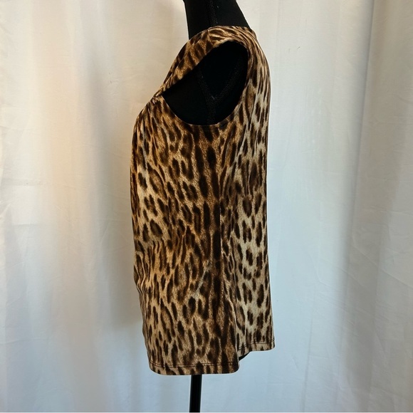 MICHAEL Michael Kors brown tan leopard animal print asymmetrical neckline blouse - Picture 2 of 12
